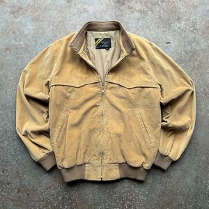 Vintage Sears Corduroy Bomber Jacket Mens Large Tall Tan Full Zip Made in Japan